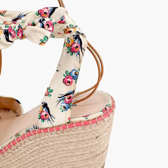 Prada Floral Espadrille Wedge Sandals Size 40 US 10 Ivory Satin Platform Wrap - Picture 9 of 15